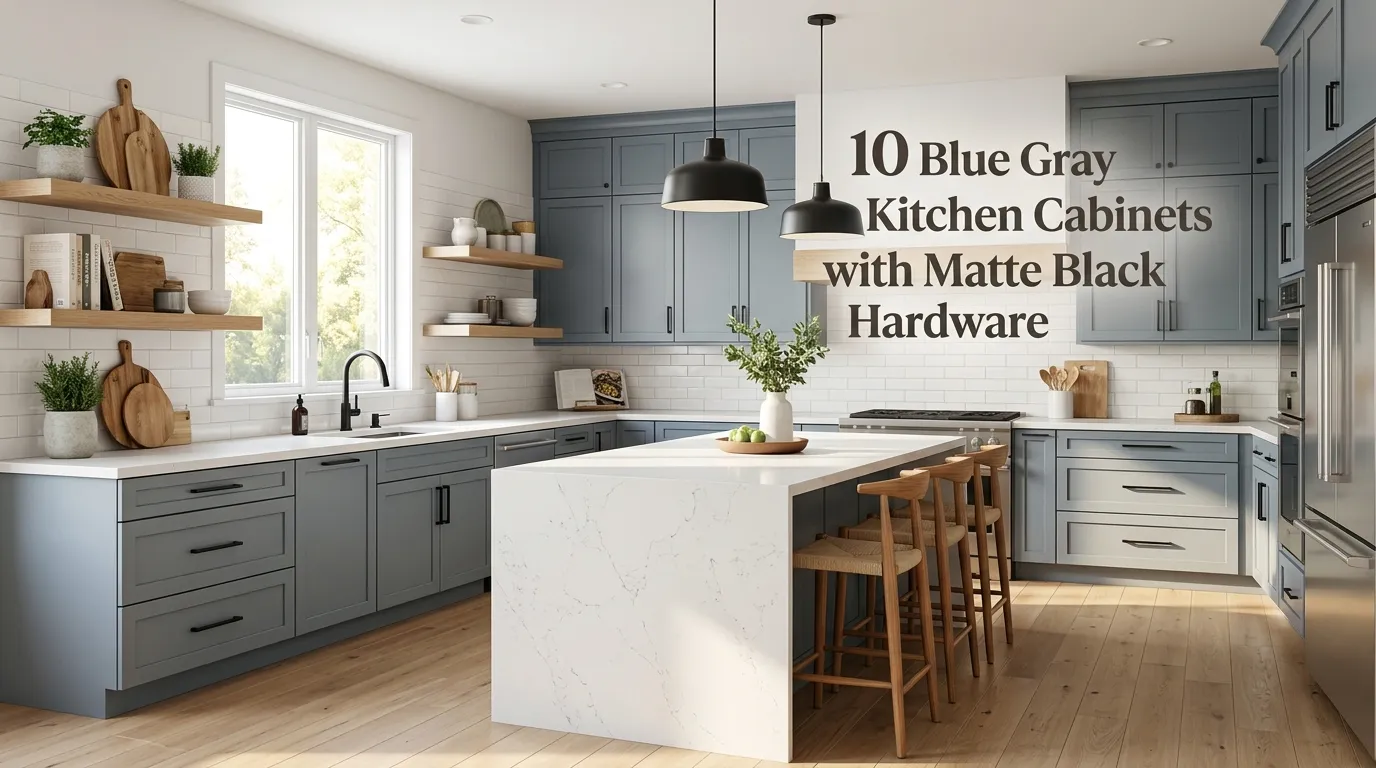 10 Blue Gray Kitchen Cabinets with Matte Black Hardware
