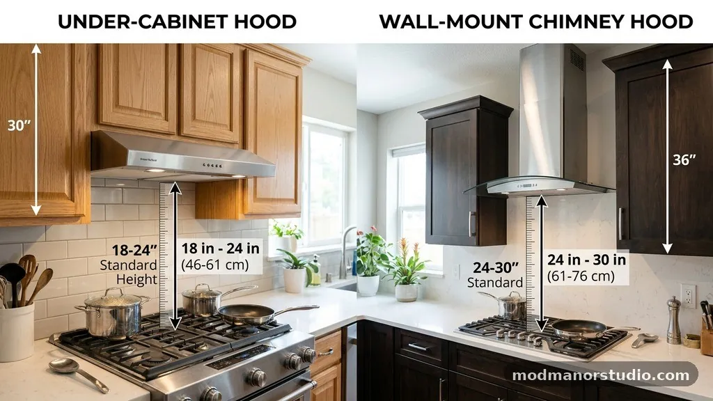 Comparing Installation Heights - Standard Mounting Height for Under-Cabinet vs Wall-Mount Chimney Hoods