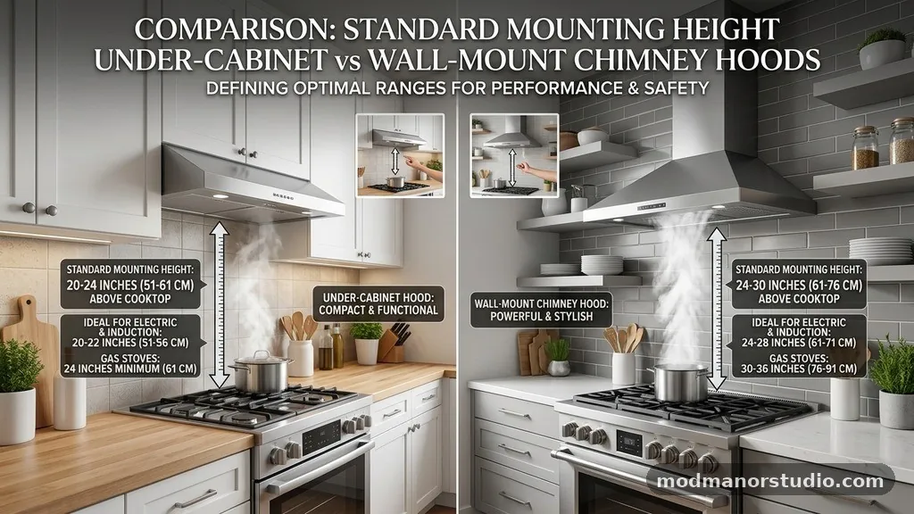 Defining the Standard Height Range - Standard Mounting Height for Under-Cabinet vs Wall-Mount Chimney Hoods