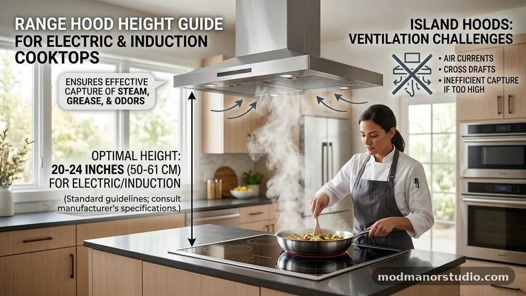 Island Hoods and Ventilation Challenges - How High Should a Range Hood Be Over an Electric or Induction Cooktop?