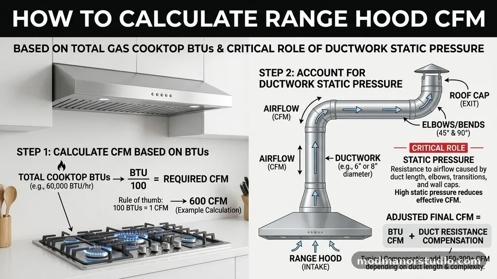 The Critical Role of Ductwork and Static Pressure - How to Calculate Range Hood CFM Based on Total Gas Cooktop BTUs