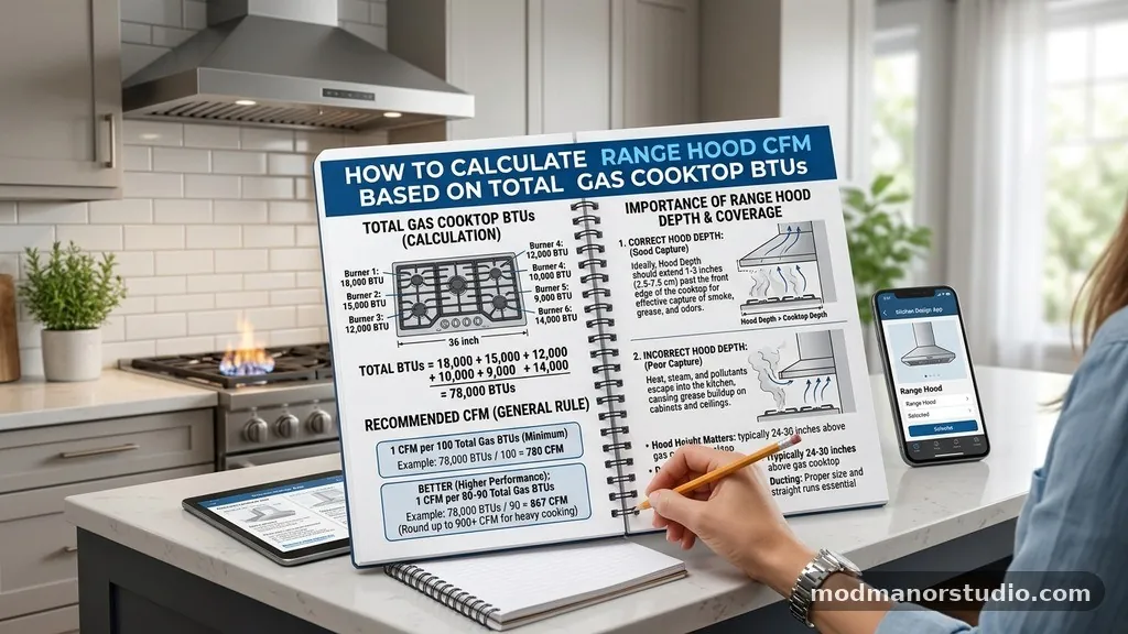 The Importance of Hood Depth and Coverage - How to Calculate Range Hood CFM Based on Total Gas Cooktop BTUs