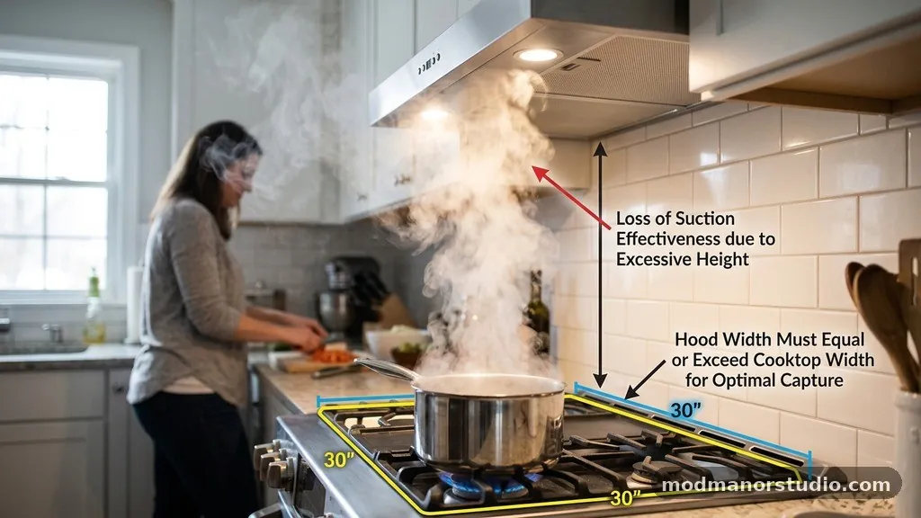 The Role of Hood Width - What Happens If a Range Hood Is Mounted Too High (Loss of Suction)?