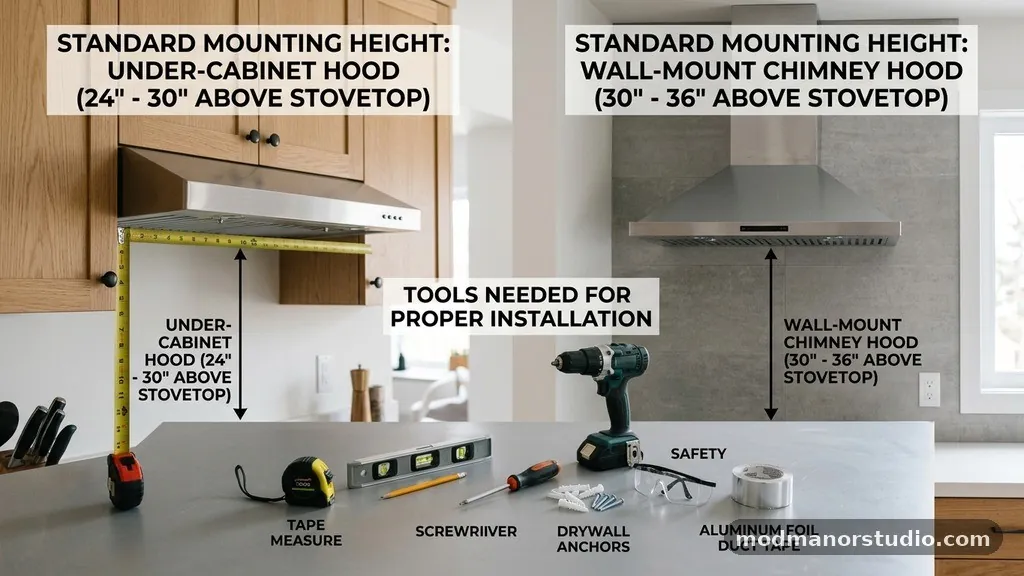 Tools Needed for Proper Installation - Standard Mounting Height for Under-Cabinet vs Wall-Mount Chimney Hoods